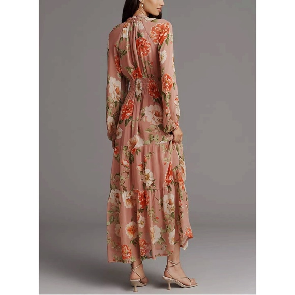 Anthropologie - The Somerset Long-Sleeve Mock-Neck Chiffon Maxi Dress - Picture 3 of 6